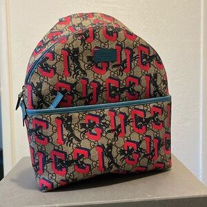 Gucci Tan and Red Patterned Backpack